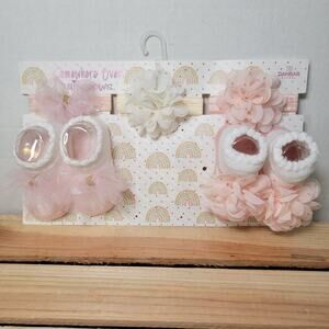 5 Pc Infant Danbar 3 Headbands, 2 Booties - Size NB NWT
